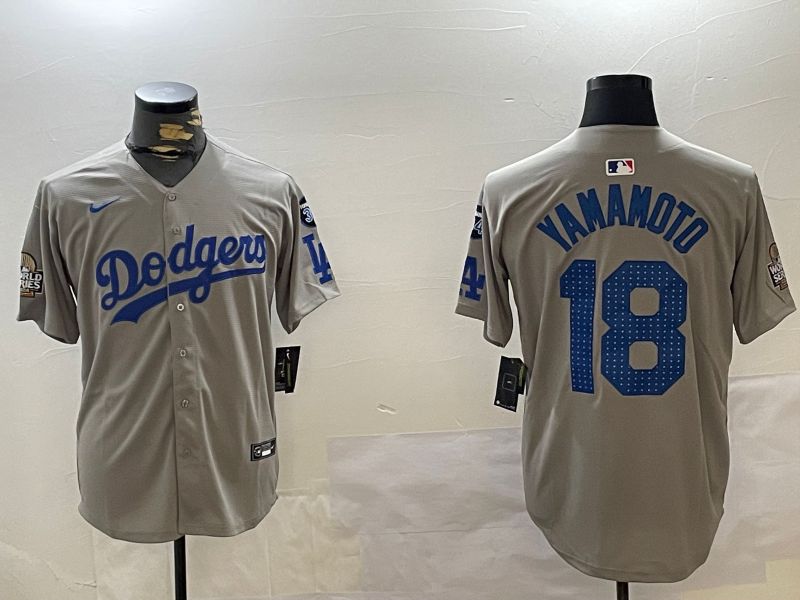 Men Los Angeles Dodgers #18 Yamamoto Grey Game 2024 Nike MLB Jersey style 1212->youth nfl jersey->Youth Jersey